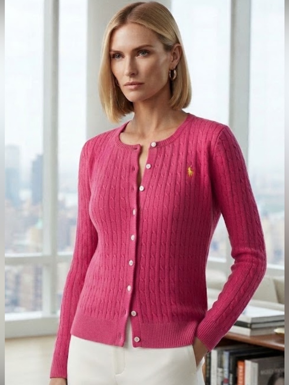 NWOT Ralph Lauren sport fuchsia pink cable sweater cardigan